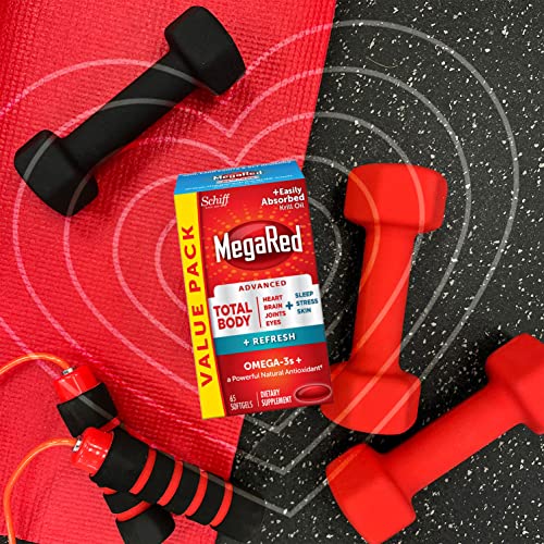 Megared Omega-3 Blend Total Body + Refresh 500mg Softgels, (65 Count in a Bottle), Easily Absorbed Krill Oil, to Support Your Heart, Joints, Brain & Eyes