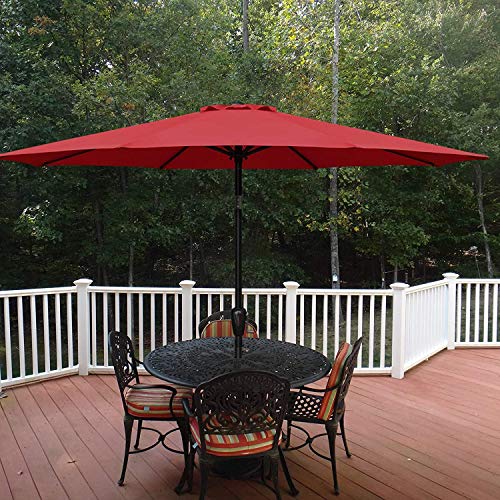 Simple Deluxe 9' Patio Umbrella Outdoor Table Market Yard Umbrella with Push Button Tilt/Crank, 8 Sturdy Ribs for Garden, Deck, Backyard, Pool, Red