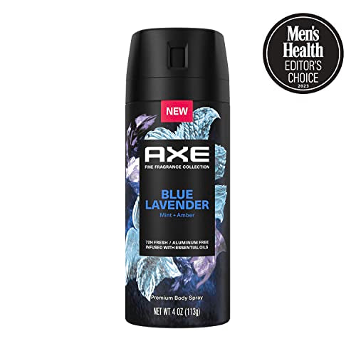 AXE Fine Fragrance Collection Premium Deodorant Body Spray For Men Blue Lavender 3 Count With 72H Odor Protection And Freshness Infused With Lavender, Mint, And Amber Essential Oils 4oz