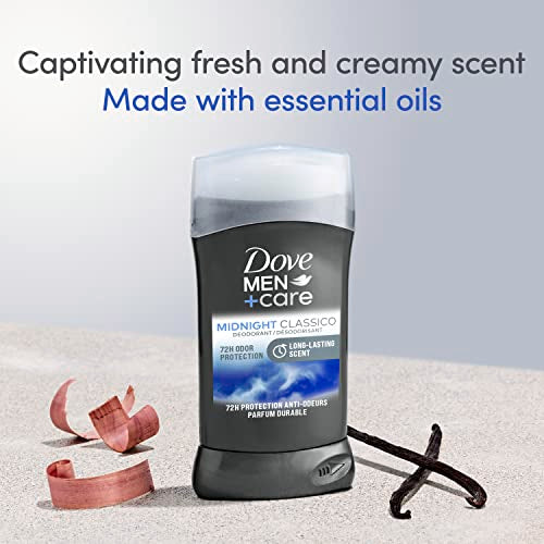 Dove Men+Care Deodorant Stick for Men Midnight Classico 3 Count Aluminum Free 72-Hour Odor Protection Mens Deodorant With Essential Oils & 1/4 Moisturizing Cream 3oz