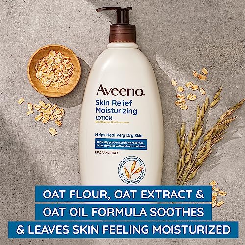 Aveeno Skin Relief 24-Hour Moisturizing Lotion for Sensitive Skin with Natural Shea Butter & Triple Oat Complex, Unscented Therapeutic Lotion for Extra Dry, Itchy Skin, 12 fl. oz