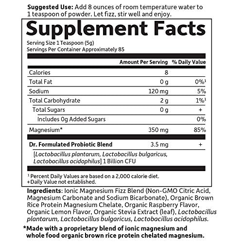 Garden of Life Dr. Formulated Whole Food Magnesium 421.5g Powder, Raspberry Lemon, Chelated Non-GMO Vegan Kosher Gluten & Sugar Free Supplement with Probiotics, Best for Anti-Stress Calm & Regularity