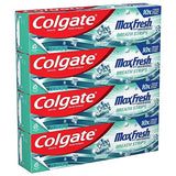 Colgate Max Fresh Whitening Toothpaste with Mini Strips, Clean Mint Toothpaste for Bad Breath, Helps Fight Cavities, Whitens Teeth, and Freshens Breath, 4 Pack, 6.3 Oz Tubes