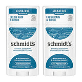 Schmidts 100% Natural Origin Ingredient Deodorant Stick Fresh Rain & Birch 2 Count for 24-Hour Odor Protection 2.65 oz