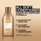 REDKEN Conditioner for Dry, Brittle Hair, Moisturizes and Provides Intense Softness and Shine, With Argan Oil, All Soft, 1000 ml