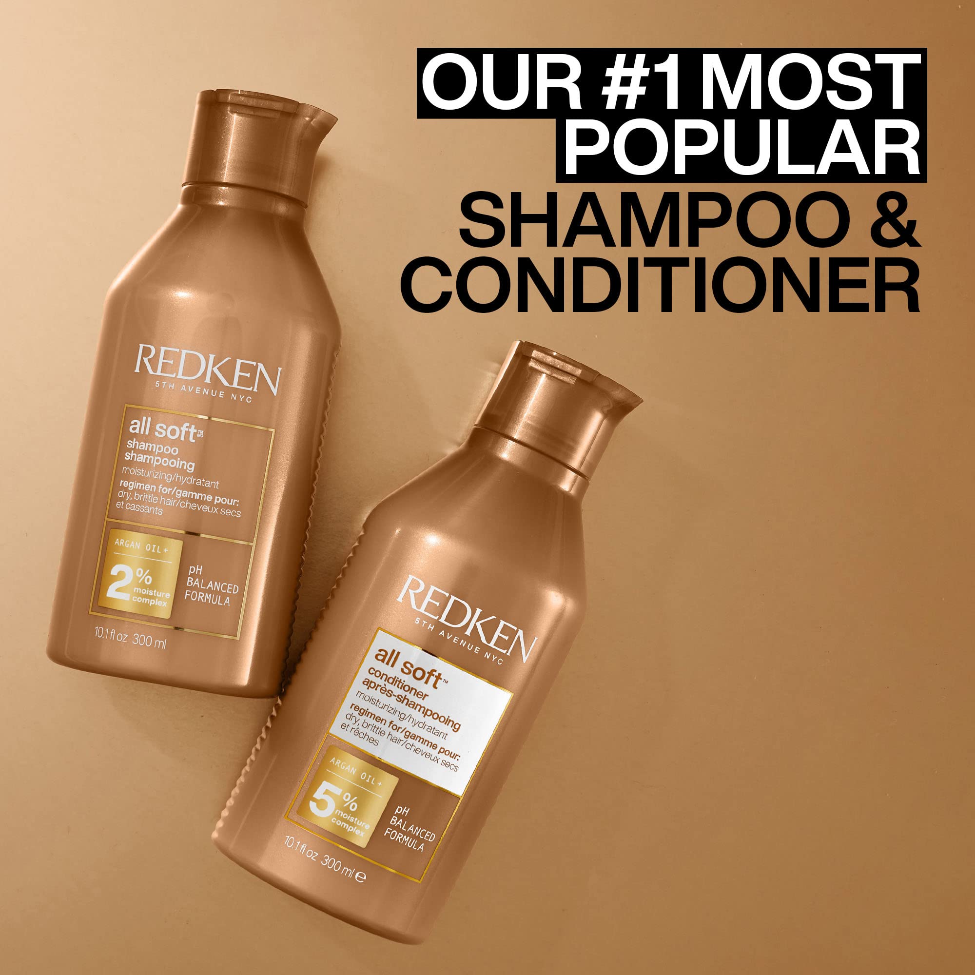 REDKEN Conditioner for Dry, Brittle Hair, Moisturizes and Provides Intense Softness and Shine, With Argan Oil, All Soft, 1000 ml