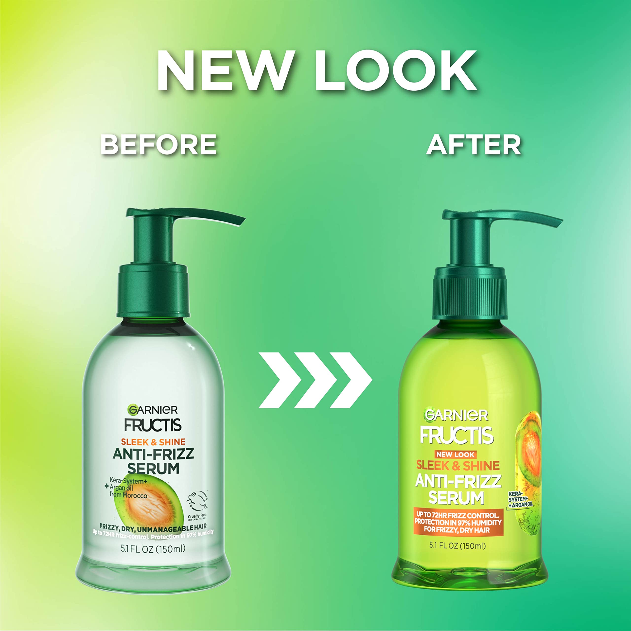 Garnier Fructis Sleek & Shine Anti-Frizz Serum for Frizzy, Dry Hair, Argan Oil, 5.1 Fl Oz, 2 Count (Packaging May Vary)