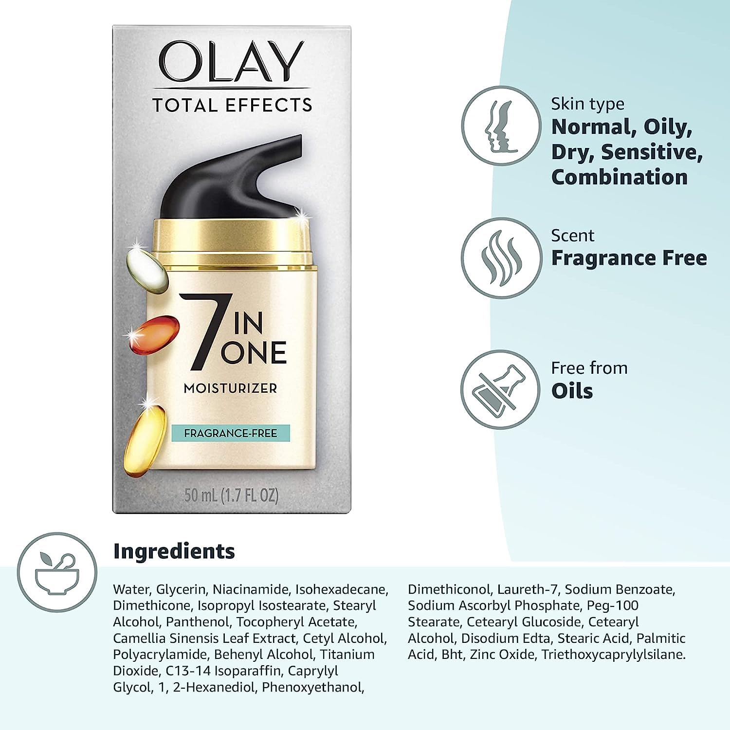 Olay Total Effects, 7 in 1, Fragrance Free, 1.7 oz