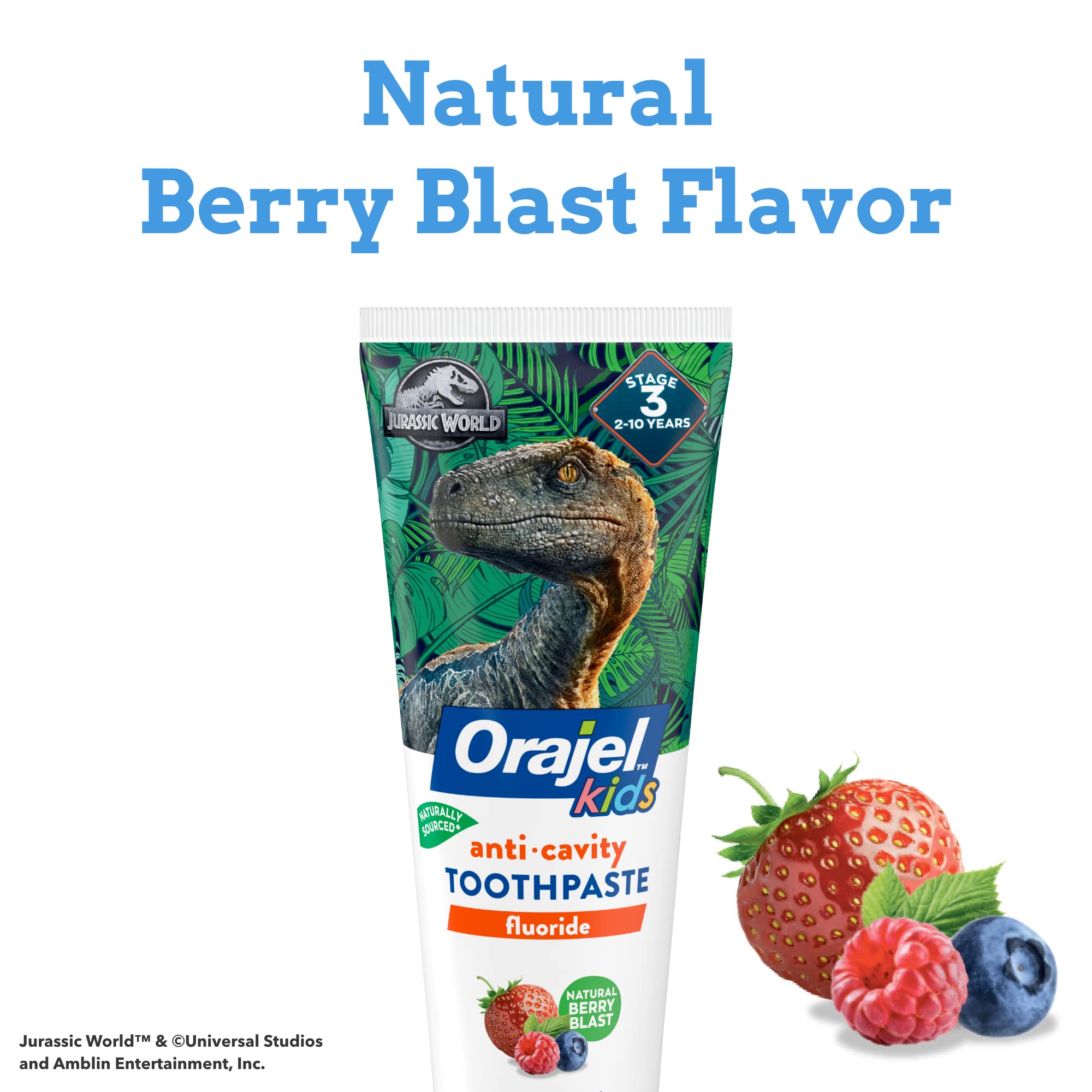 Orajel Kids Jurassic World Anti-Cavity Fluoride Toothpaste, Natural Berry Blast Flavor, 4.2oz Tube