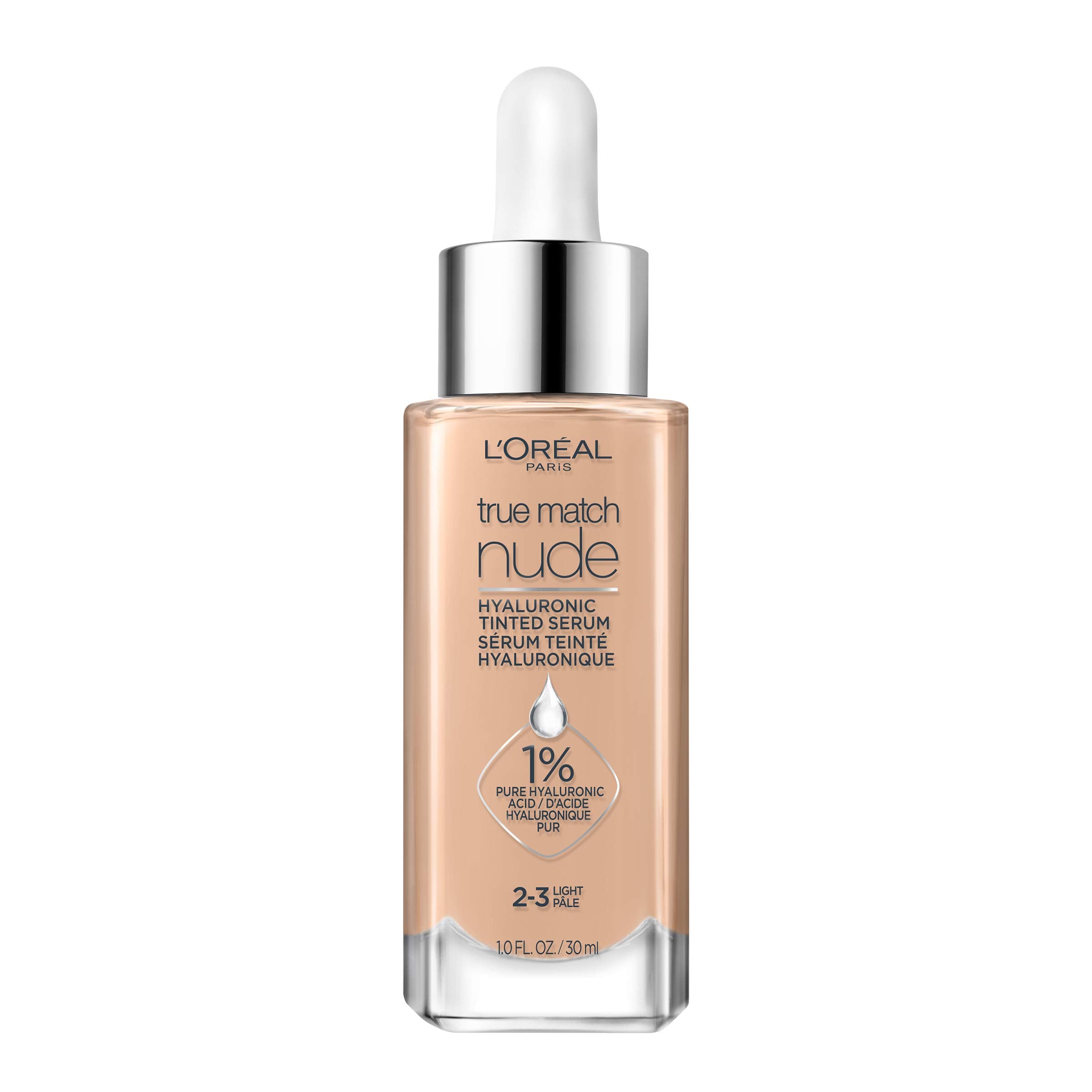 L’Oréal Paris True Match Nude Hyaluronic Tinted Serum Foundation with 1% Hyaluronic acid, Very Light 0.5-2, 1 fl. oz.