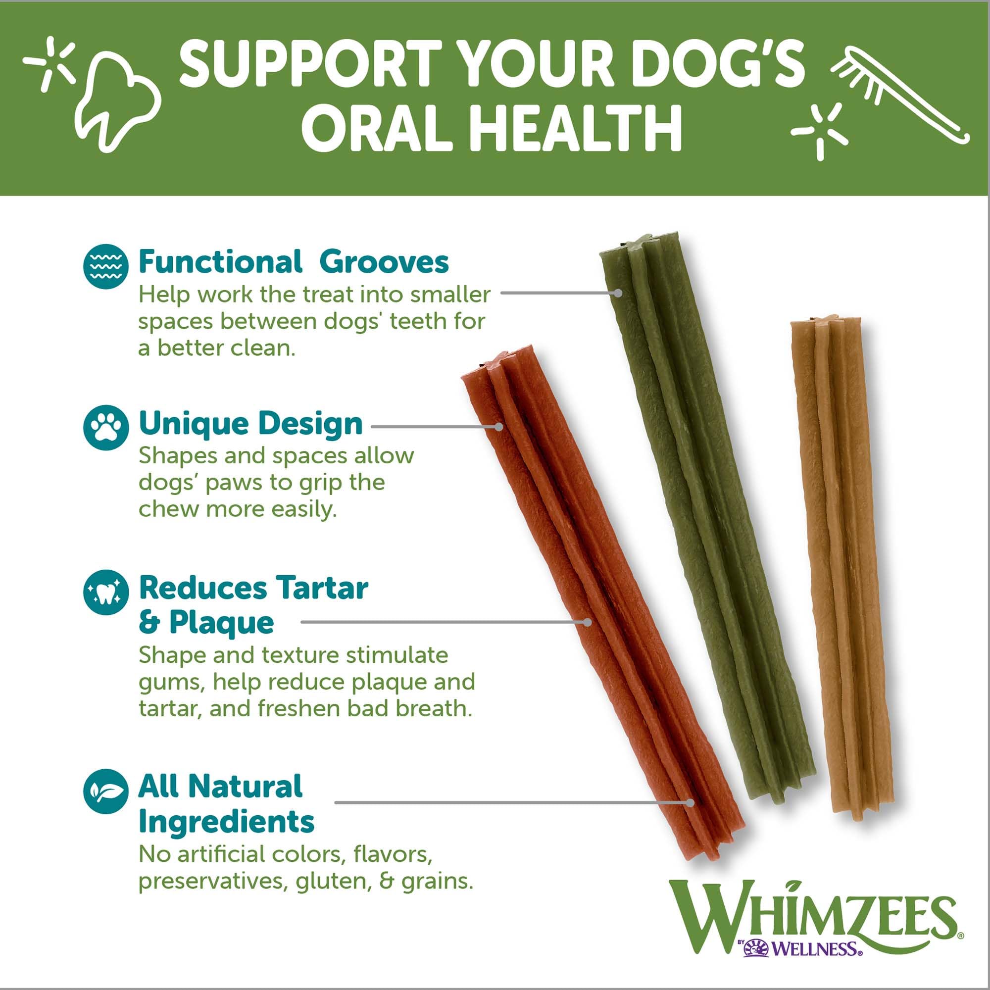 WHIMZEES by Wellness Stix Natural Dental Chews for Dogs, Long Lasting Treats, Grain-Free, Freshens Breath, Extra Small Breed, 56 count