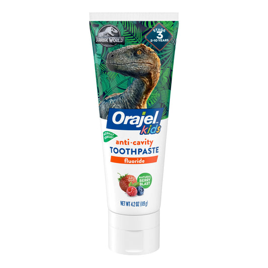 Orajel Kids Jurassic World Anti-Cavity Fluoride Toothpaste, Natural Berry Blast Flavor, 4.2oz Tube