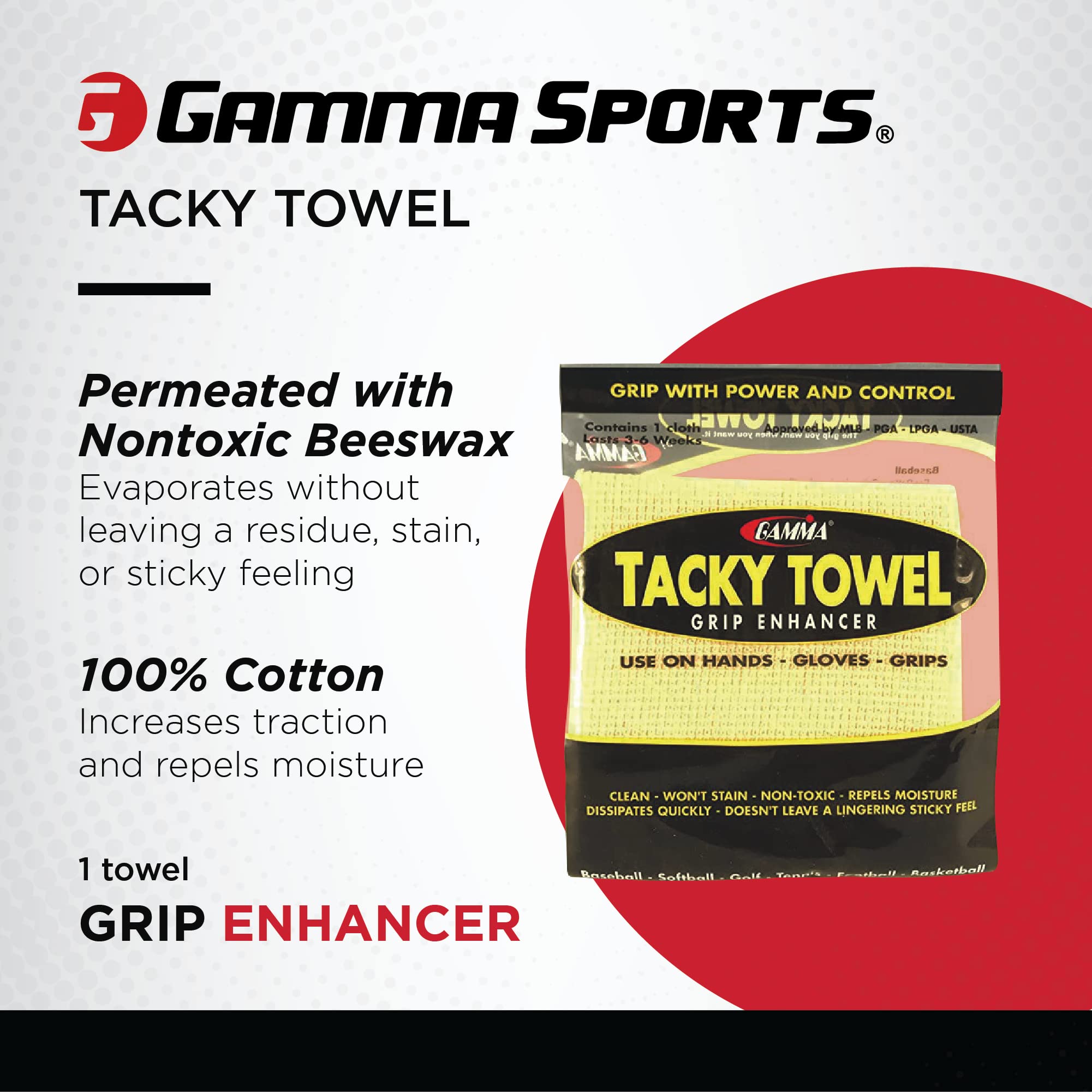 Gamma Tacky Towel Grip Traction Enhancer - Ideal for Tennis, Golf, Baseball, Football, Softball, or Basketball 8.00 x 5.00