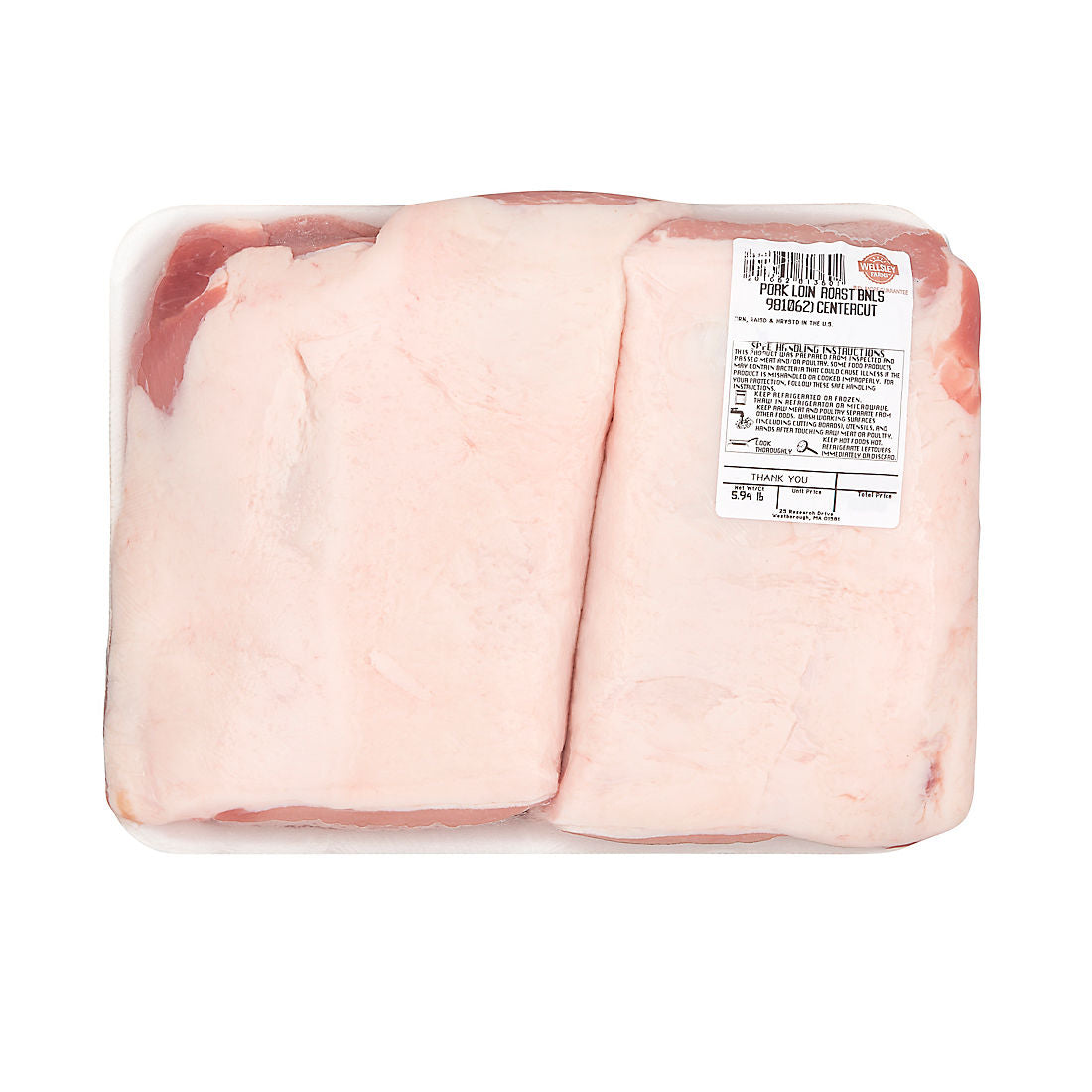 Wellsley Farms Boneless Fresh Pork Loin Center Cut Roast,  3.75-4.5 lb